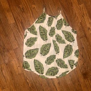 Alice Blue Green Tropical Leaf Slip Top on White
